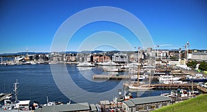 OSLO, NORWAY Ã¢â¬â AUGUST 17, 2016: View of panorama on Oslo Harbour from Akershus fortress in Oslo, Norway on August 17, 2016.